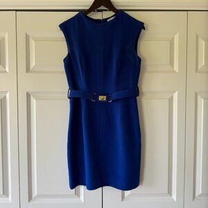 Milly of New York Blue Sleeveless Belted Sheath Dress | Size 8 | Made in USA